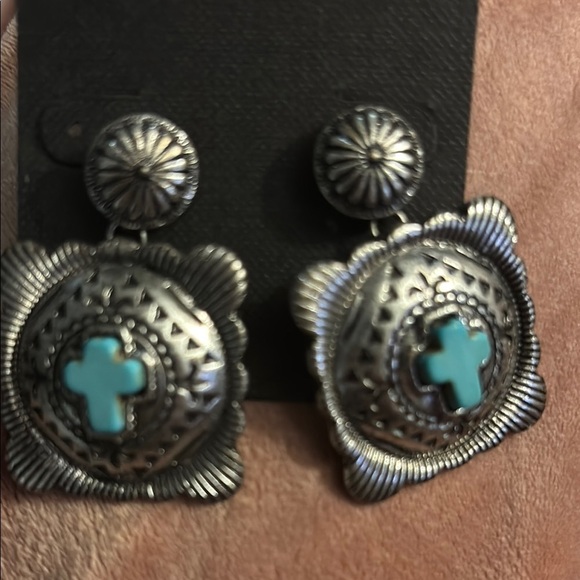 Paparazzi Silver and Blue Earrings with Intricate Designs - Picture 1 of 8